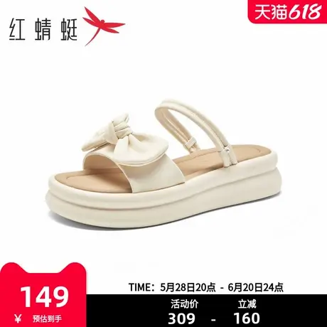 红蜻蜓女鞋时尚轻便凉拖鞋女厚底百搭蝴蝶结一字拖凉鞋KX5102105商品大图