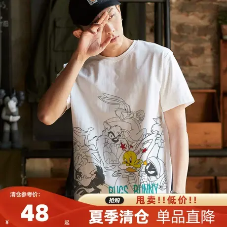 【兔八哥联名】唐狮2023年夏季新款满印纯棉短袖t恤男潮流打底衫商品大图
