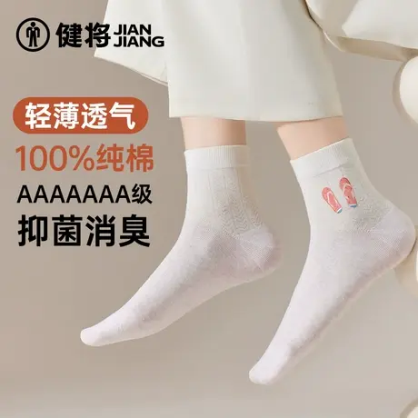 健将袜子女新款100%纯棉透气抗菌防脚气中筒袜无骨简约春夏季新款商品大图