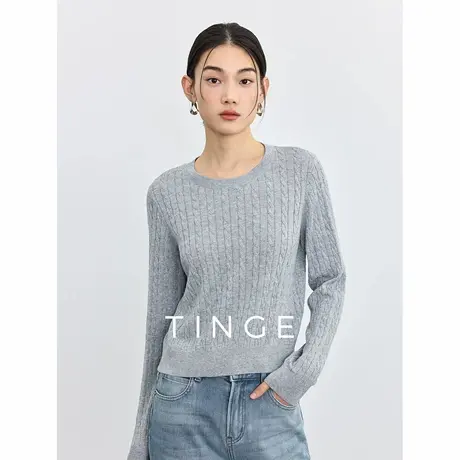 TINGE贴己圆领纯色正肩针织衫女25年春季新款套头毛衣春装上衣图片