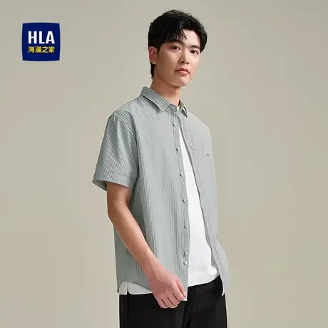 HLA/海澜之家时尚条纹宽松短袖衬衫25夏季新款舒适微皱简约上衣男图片