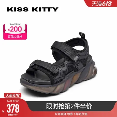 KISSKITTY运动凉鞋女新款魔术贴沙滩鞋彩虹厚底增高松糕底凉鞋图片