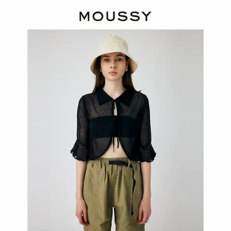 MOUSSY 春季甜美风微透凉感花边袖系带门襟衬衫女010GS770-0730商品大图