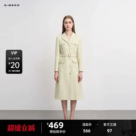 sdeer圣迪奥女装时尚圆领双排扣收腰长款风衣S243Z1803图片