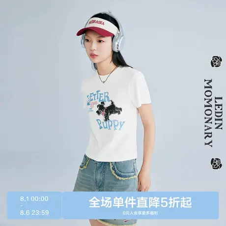 【商场同款】乐町字母小狗短袖T恤夏季新款修身气质上衣C2CNF2508图片