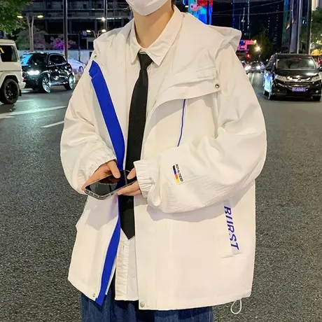 外套男春秋款潮牌宽松休闲连帽夹克男秋季港风痞帅青少年户外衣服商品大图