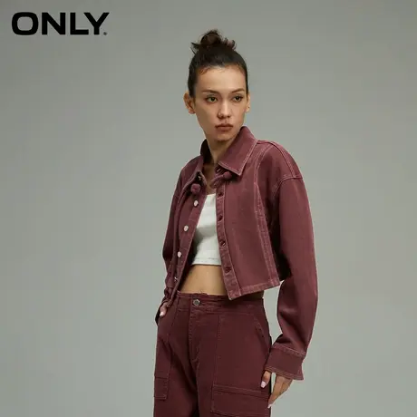 【ONLY奥莱】夏季时尚气质百搭翻领短款牛仔衬衫女商品大图
