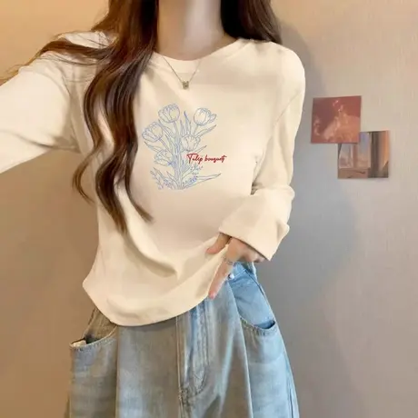 正肩内搭秋冬2025新款女短款磨毛德绒加绒打底衫修身T恤长袖上衣商品大图