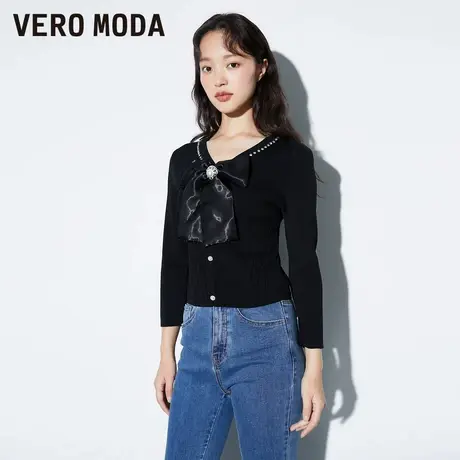 Vero Moda奥莱针织衫秋冬清仓优雅甜美蝴蝶结七分袖上衣毛衣女商品大图