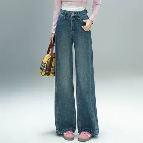 春秋显瘦阔腿牛仔裤女2025新款梨形身材遮肉高腰长裤子垂感休闲裤商品大图