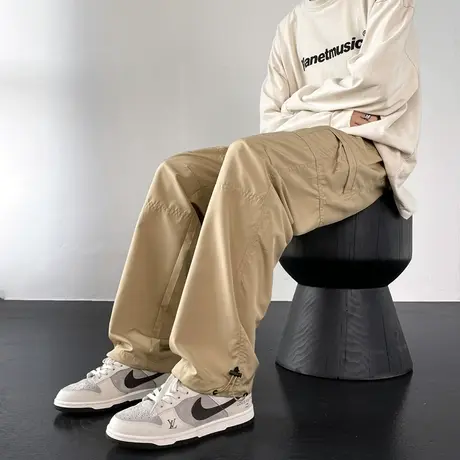 黑色防风防水登山冲锋裤子男秋季2023新款美式痞帅速干直筒工装裤商品大图