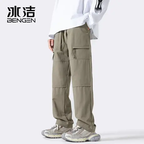 冰洁直筒裤男2023秋冬季休闲拼接百搭纯色高街潮流垂坠感长裤ASCR商品大图