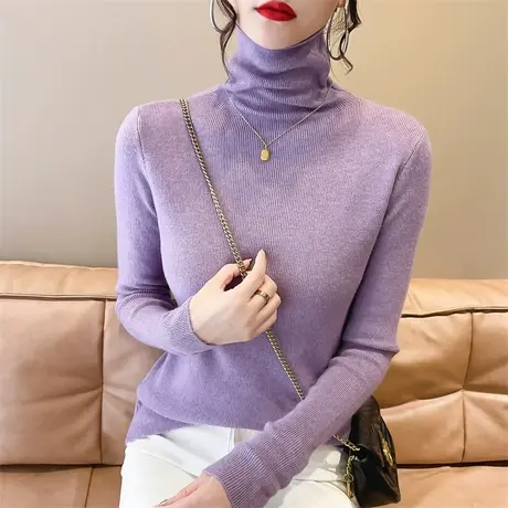 简约温柔风高领堆堆领修身女士毛衣2023秋冬新款内搭针织打底衫女图片