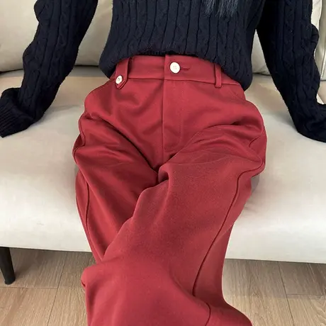 加绒毛呢裤子女高腰秋冬新款宽松直筒休闲裤显瘦哈伦裤加厚萝卜裤商品大图