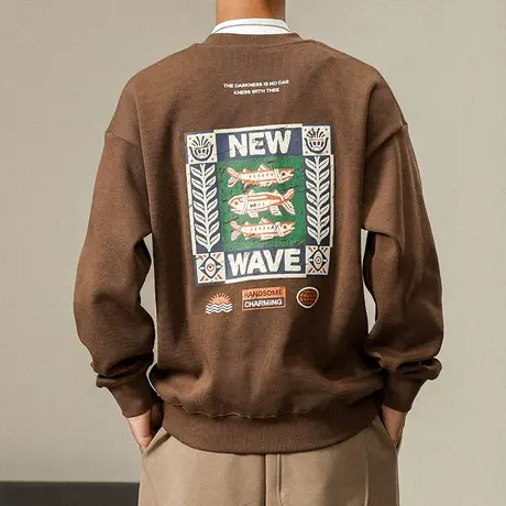 潮流男装大码卫衣男士长袖春秋款宽松圆领潮牌字母男装休闲卫衣图片