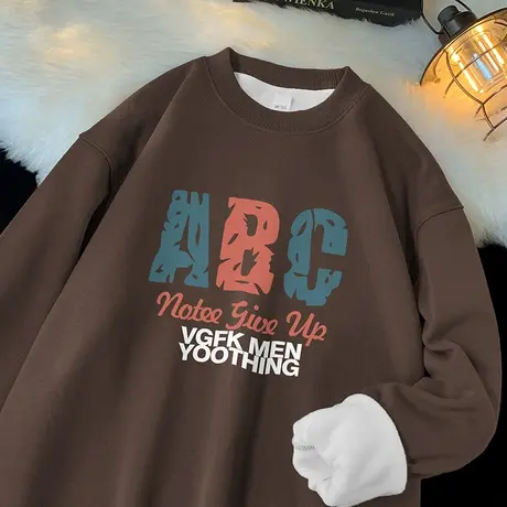 450g重磅圆领套头卫衣男秋冬款摇粒绒加厚长袖t恤保暖无帽上衣服商品大图