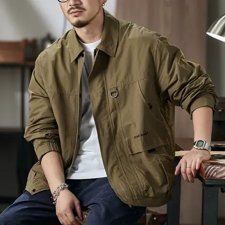 复古宽松春秋男装高密棉锦横纹条男士外套男春秋休闲外套百搭男装图片