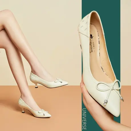 休闲皮鞋女年新款白色鞋子女浅口春秋单鞋细跟全皮软底防滑商品大图