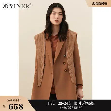 YINER音儿女装冬季可拆卸披肩阿尔巴卡大衣图片