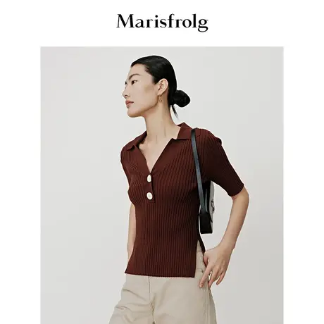 【经典百搭系列】玛丝菲尔秋季咖啡色V领时尚显瘦针织衫商品大图