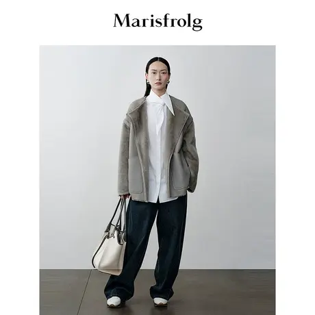 【商场同款】玛丝菲尔2023年灰色时尚羊皮毛一体小香风皮衣外套图片