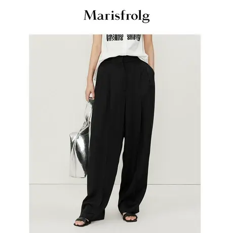 【光泽垂感醋纤】玛丝菲尔夏季新款蛋形黑色宽松百搭西装休闲裤图片