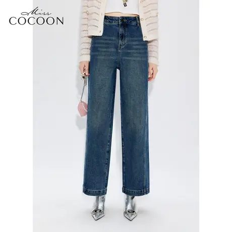 MISSCOCOON时尚中高腰直筒裤2023冬装新款女百搭复古水洗牛仔裤商品大图