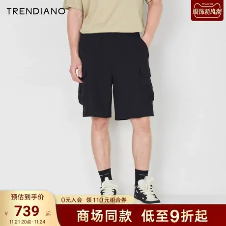 TRENDIANO官方2023新款夏季工装休闲五分裤宽松黑色短裤男商品大图