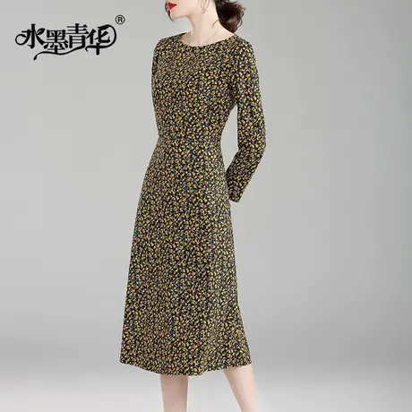 【1件7.9折】时尚冬季打底连衣裙新款百搭收腰显瘦中长款印花裙子商品大图