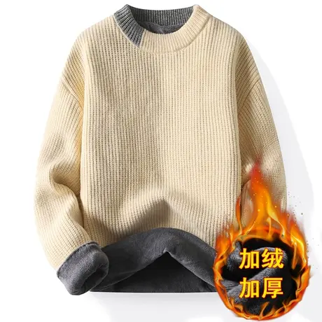 加绒加厚保暖毛衣男2021冬季爆款撞色领学生针织打底衫线衣服潮流商品大图