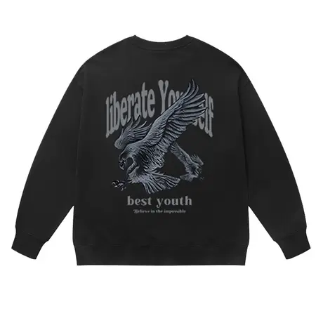 潮牌高街嘻哈时尚字母老鹰圆领卫衣秋冬男女同款经典宽松打底衫商品大图