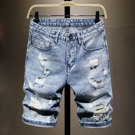 夏季潮牌破洞牛仔短裤男宽松乞丐裤子男五分裤时尚中裤男生百搭款商品大图