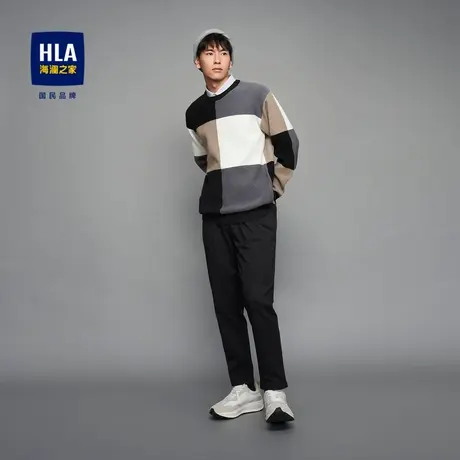 【加绒】HLA/海澜之家格纹花型保暖针织衫双领套头衫假两件男图片