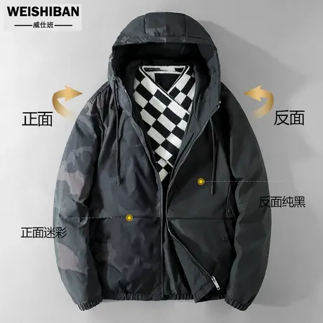 潮牌迷彩工装棉服男冬季加厚保暖双面穿羽绒棉衣外套男士保暖棉袄图片