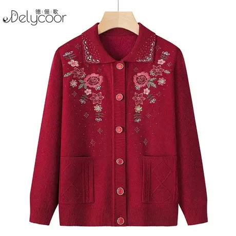 妈妈秋装2023新款毛衣开衫中老年人女加绒加厚针织衫上衣奶奶外套图片