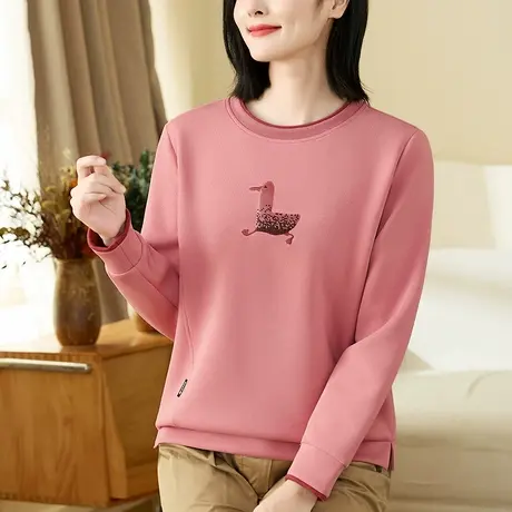 圆领设计感卫衣女春秋季流行时髦休闲上衣洋气中年妈妈秋装套头衫商品大图