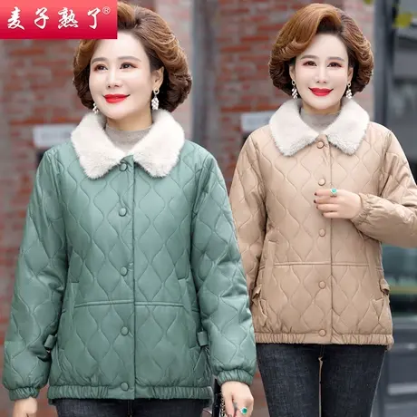 2023秋季新款妈妈冬装PU皮羽绒棉衣40岁50中老年人女装加绒外套商品大图