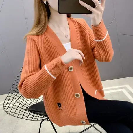 秋季2024年新款V领毛衣外套女早秋季宽松温柔风气质外穿针织开衫图片