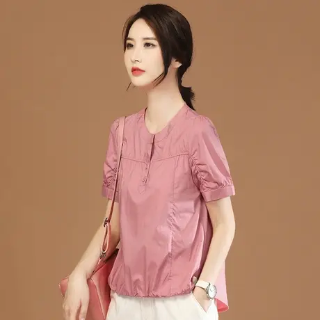 设计感小众显瘦气质小衫粉色女衬衫高级感短袖小个子衬衣别致上衣图片