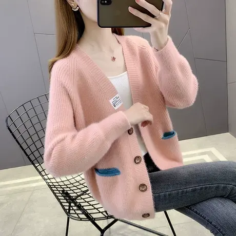 秋季女士水貂绒毛衣外套宽松上衣女2023年新款秋季针织衫开衫春秋图片