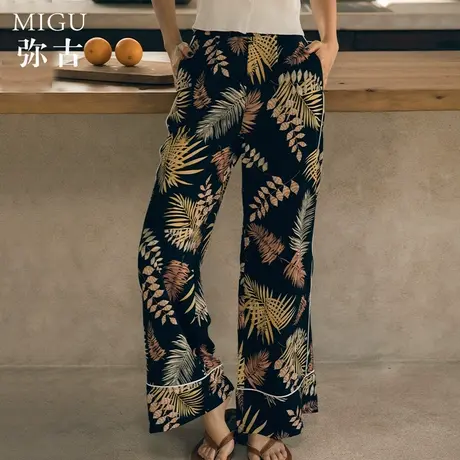 弥古波西米亚雪纺阔腿裤女夏季薄款高腰花裤子高级感宽松直筒长裤商品大图