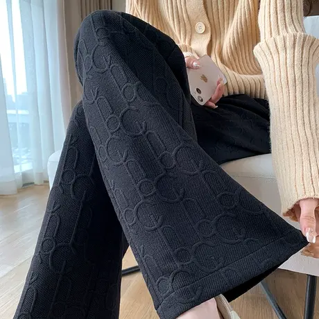 雪尼尔阔腿裤女秋冬新款高腰垂感提花休闲拖地灯芯绒直筒裤子图片