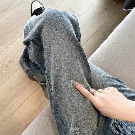 阔腿牛仔裤女2024年春秋新款高腰窄版宽松显瘦百搭复古直筒拖地裤商品大图