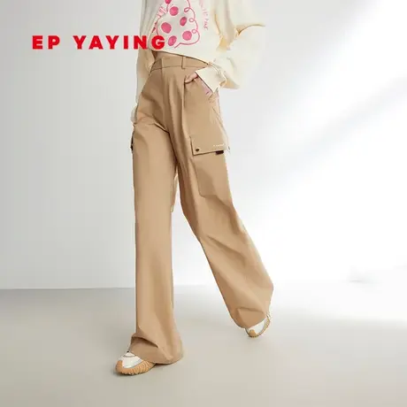 【EP雅莹×唐嫣联名系列】卡其色防水工装阔腿裤子 2023秋冬6458A图片