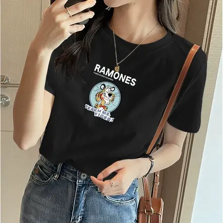 正肩T恤女短袖夏季宽松基础款内搭2023新款纯棉打底体恤半袖上衣图片