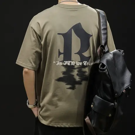 字母印花潮牌短袖t恤男士纯棉半袖夏季2024新款宽松大码男款体恤商品大图