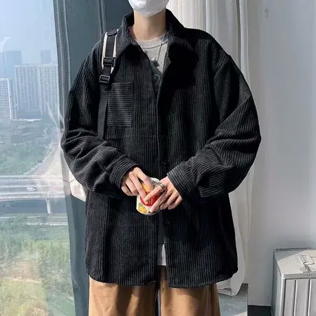 灯芯绒法式男士衬衫春秋季日系潮牌痞帅寸衫小众长袖男款衬衣外套商品大图