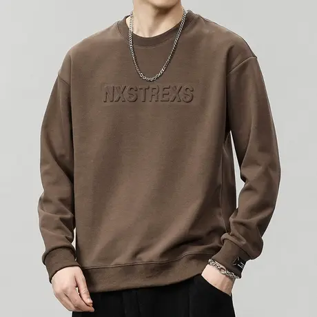 春秋款中性风套头圆领卫衣春季2024新款男生重磅纯色长袖上衣春装图片