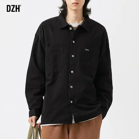 男士黑色衬衫外套长袖衬衣男秋季设计感高级纯棉宽松上衣痞帅男装商品大图