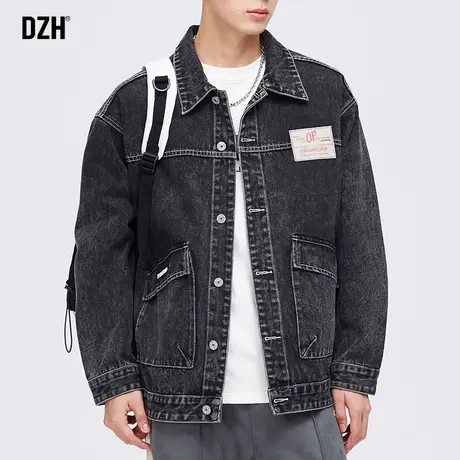 男士灰色牛仔外套男春秋季潮牌美式复古男装2023新款秋装上衣夹克商品大图